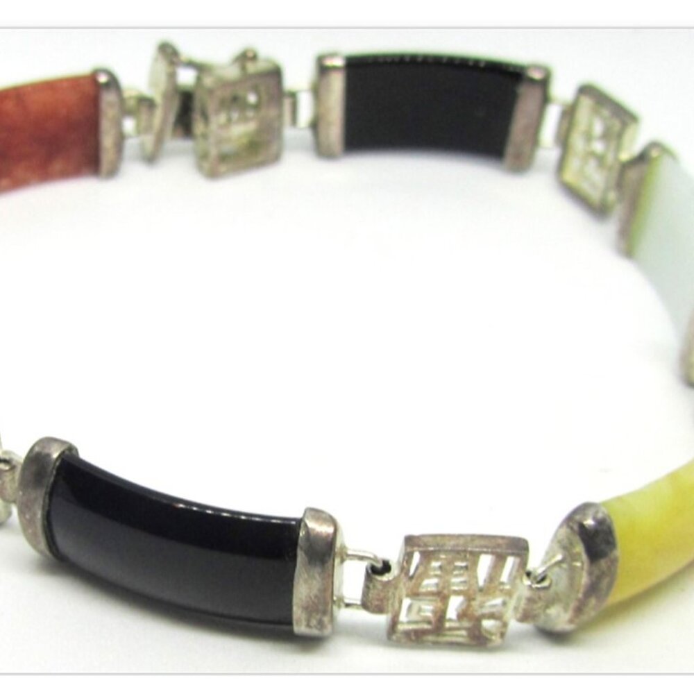 MULTI GEM SEMIPRECIOUS STONE OPAL ONYX .925 SILVER STERLING TENNIS BRACELET